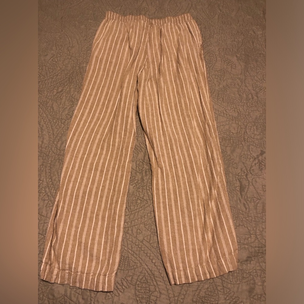 Briggs New York Tan and White linen blend Striped Trousers - Picture 2 of 5